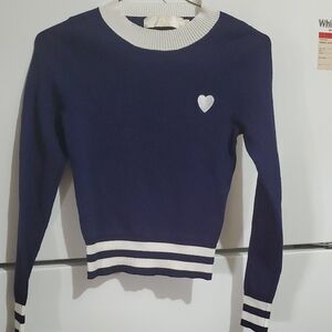 LC LIZETTE COLLETIONS Navy Blue Heart Sweater Size S
